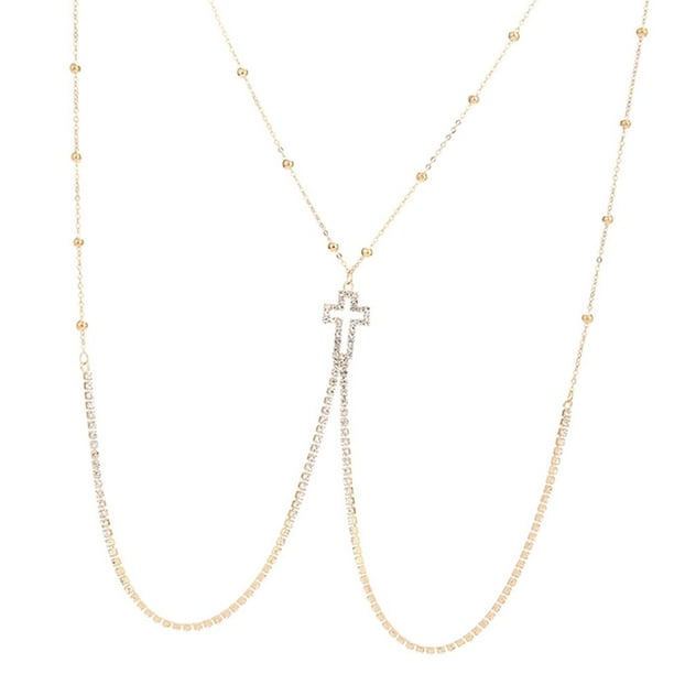 Colr cruzado Cadena del cuerpo cruzado Mujeres atractivas Bor Joyería del cuerpo de oro dorado Sunnimix Cadena del cuerpo de las mujeres