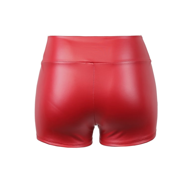 Red shop pu shorts
