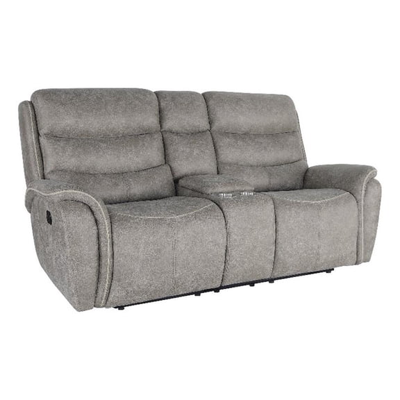 Benjara Folu 80" Console Loveseat- Dual Manual Recliner- Gray Faux Leather