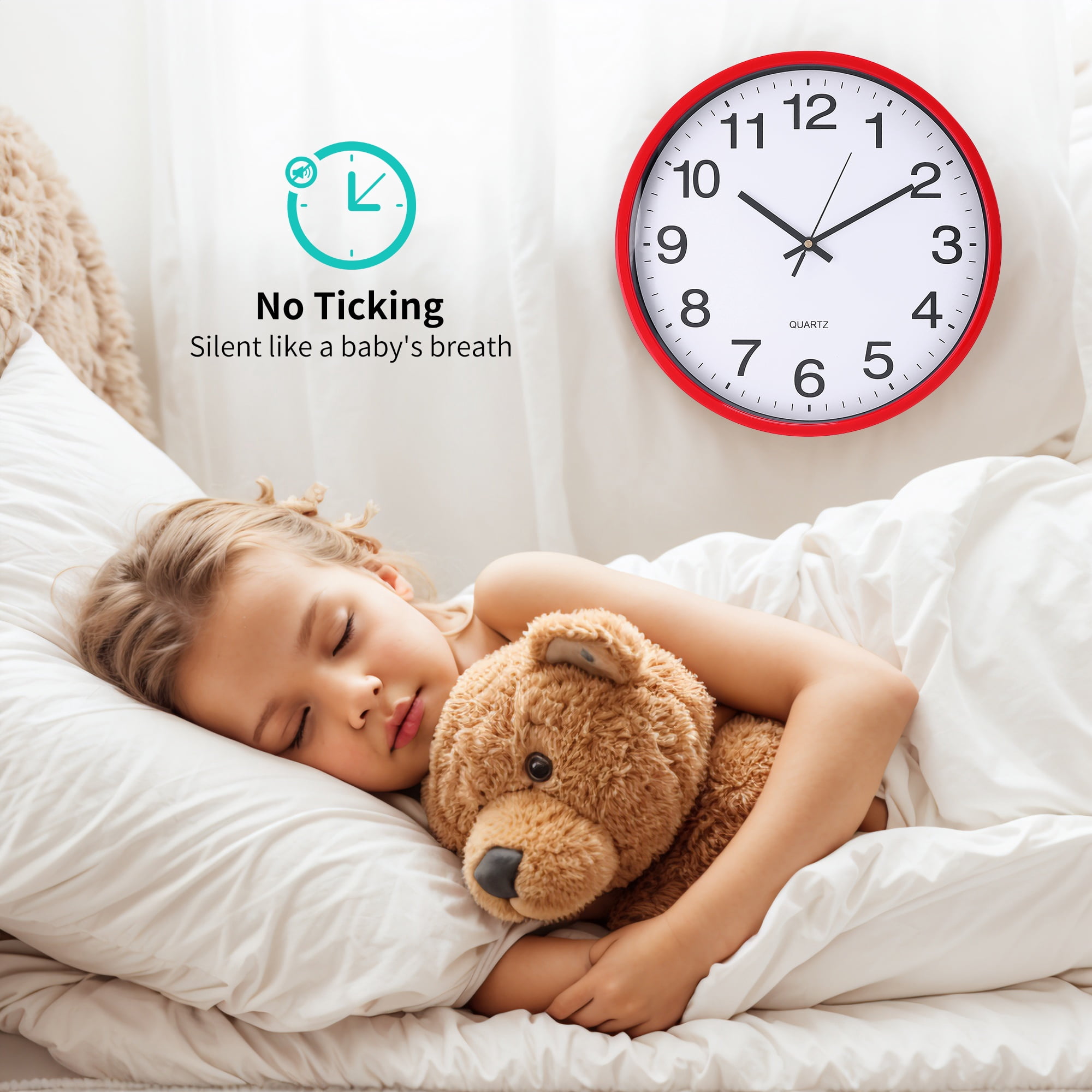 Unique Bargains Silent Non-Ticking Wall Clock with Big Numbers Red