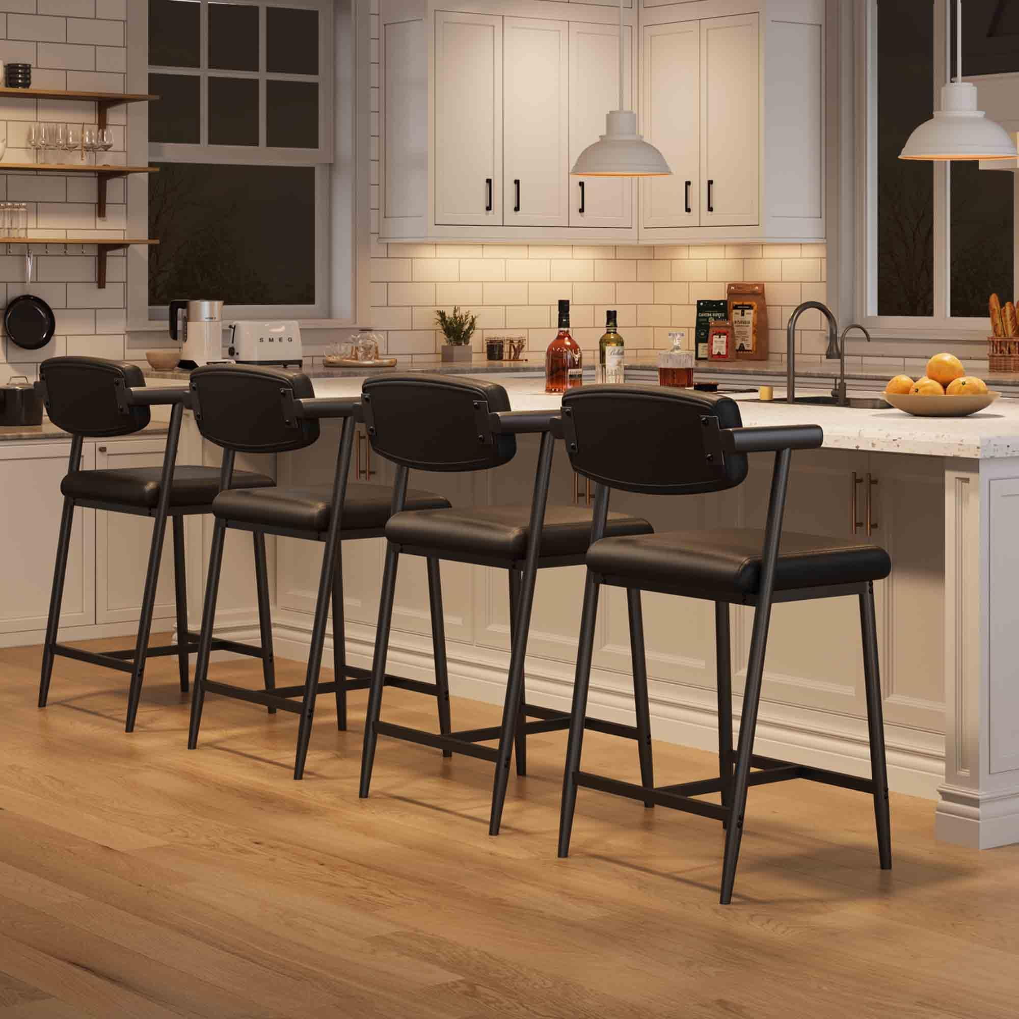 Juiluna Counter Height Bar Stools Set of 2 With Arms,26" Upholstered Bar Stools With Back, Wider Seat, Modern Bar Stools Set With Footrest for Kitchen Island, Counter Bar,Easy Assembly,Black/Brown