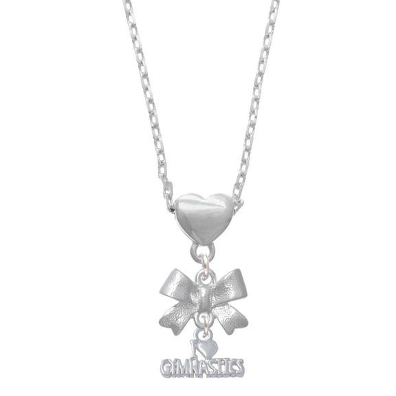 Delight Jewelry I 'Heart' Gymnastics Silver tone Bow Heart Necklace