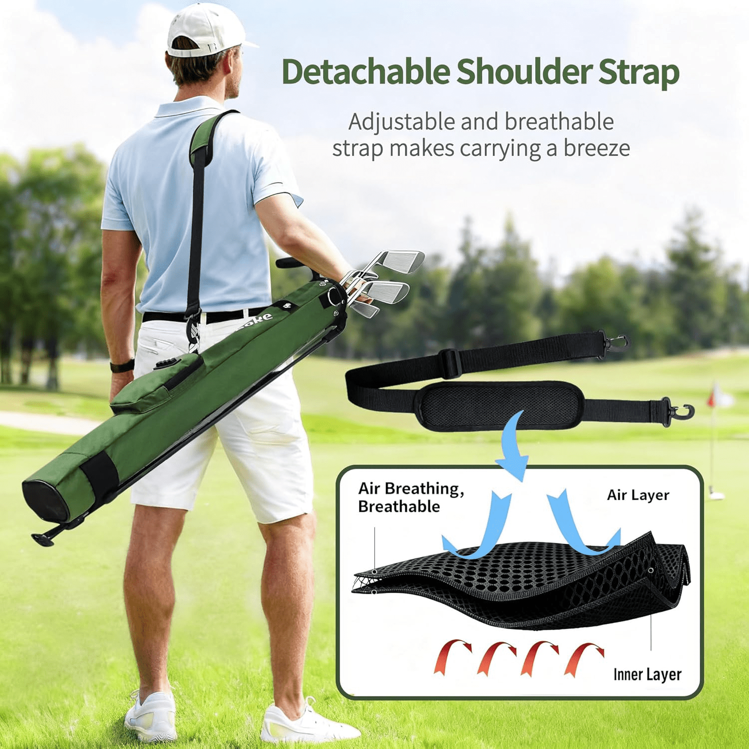 Lightweight Golf Stand Bag with Padded Strap - Portable 2-Way Divider Weekend Golf Bag for Driving Range - Golf Carry Bag with Retractable Legs & Pocket - Durable Practice Bag for Men Women