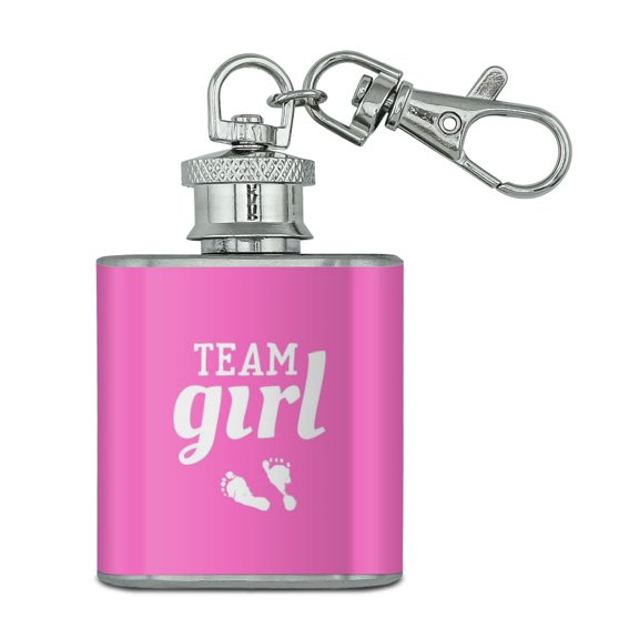 Team Girl Baby Pink Footprints Stainless Steel 1oz Mini Flask Key Chain