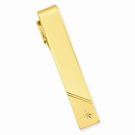 Gold-plated Engravable 0.01 Ct. Diamond Polished Florentined Tie Bar. Carat Weight- 0.01ct