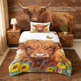thumbnail image 2 of Erosebridal Brown Highland Cow Twin Bedding for Kids, Flying Butterfly Sunflower Duvet Cover Set, Reversible 2pcs 1 Duvet Cover and 1 Pillowcase (No Comforter), 2 of 5