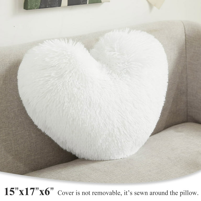 XeGe 15 x17 Fuzzy Kids Puffy Heart Shaped Plush Throw Pillow Faux Fur Decorative Pillow White Walmart