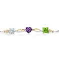 thumbnail image 2 of 925 Silver and 10K Yellow Gold Near Colorless White Moissanite Purple Amethyst Green Peridot and Lab Grown Diamond Tennis Bracelet for Women By Keren Hanan (2.03 cttw, Adjustable up To 9 inch), 2 of 4
