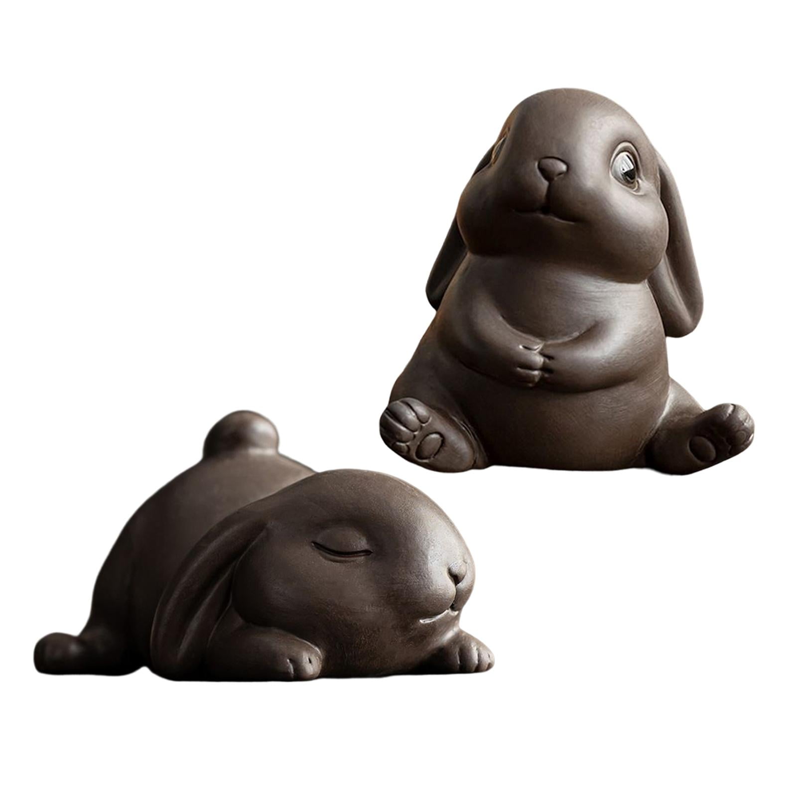 2x Rabbit Figurine Bunny Statue Collectibles Sculpture Tea Table Decor