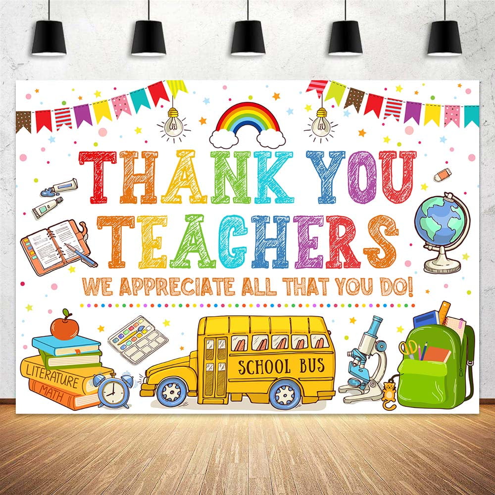 10X8ft Thank You Teacher Appreciation Backdrop -"We Appreciate You" Classroom Banner for Back to School & Teacher’s Day, Colorful School Decorations Teachers Day Party Supplies