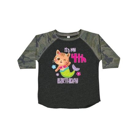 

Inktastic It s My 4th Birthday with Cute Cat Mermaid Gift Toddler Toddler Girl T-Shirt