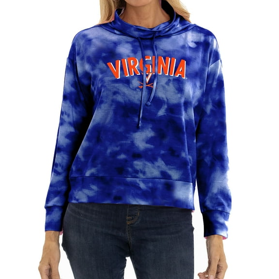 Women's Blue Virginia Cavaliers Maddie Mock Neck Tie-Dye Tri-Blend Pullover Hoodie
