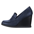 thumbnail image 2 of YDN Women Dressy Loafers Pumps Square Closed Toe Slip On Wedge High Heels Shoes Shopping Daily Wear Size 7.5 Blue, 2 of 4