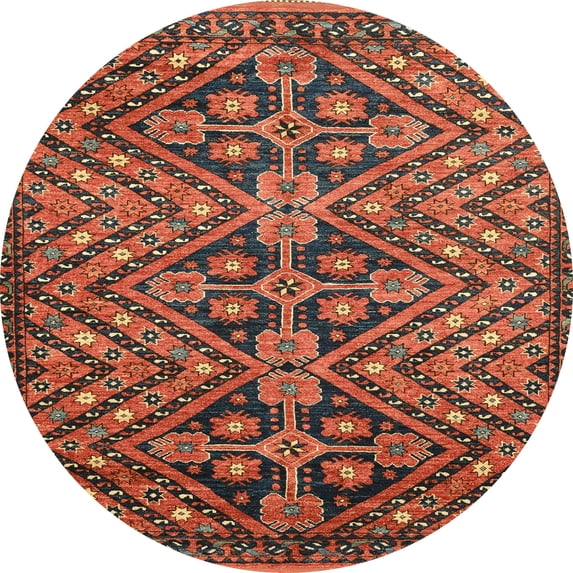 Ahgly Company Indoor Round Abstract Saffron Red Abstract Area Rugs, 5' Round