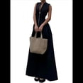 thumbnail image 3 of Vestido de Mujer con Escote en V Profundo, Cremallera, Mangas , Fruncido, Cintura Elástica, Abertura, Vestido Informal de Verano Midi con Bolsillos. Negro M, 3 of 7