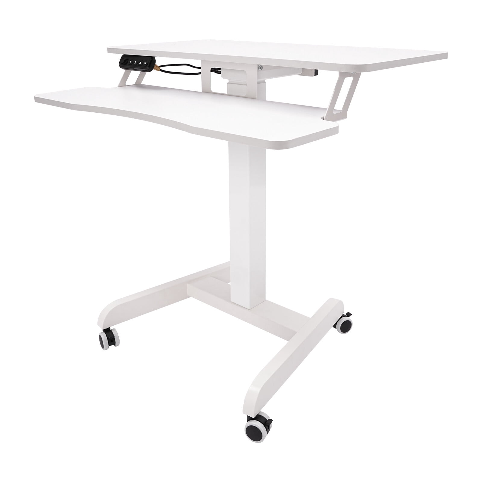 Mobile Standing Desk, Portable Rolling Desk with Lockable Wheels, Non-Slip Mat, Standing Lifting Desk, Rolling Desk with Adjustable Height, 31-51in(White 31.5*15.7in)