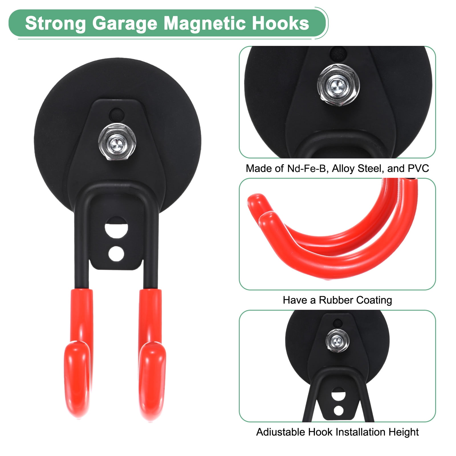 Uxcell 2-Pack Strong Garage Magnetic Hooks, Small Magnetic Cable Holder with Anti-Slip Coating [Orange]
