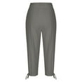 thumbnail image 5 of Hicidod Women Linen Capri Pants Casual Summer Drawstring Elastic High Waist Cropped Trousers Wide Leg Solid Straight Capris Pant, 5 of 6