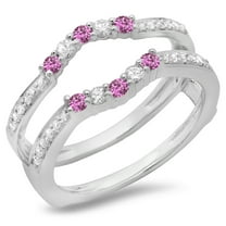 Dazzlingrock Collection 14K Pink Sapphire & White Diamond Wedding Band 5 Stone Enhancer Guard Double Ring, White Gold, Size 9.5