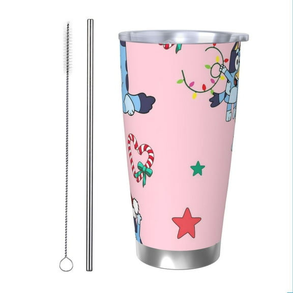 Saiise Bluey Print Tumbler 20 Oz Stainless Steel Vacuum Insulated with Straw Coffee Cup for Home,Office,Outdoor Works Great for Ice Drinks and Hot Beverage