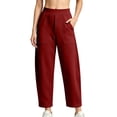 thumbnail image 2 of Barrel Sweatpants for Women, High Rise Comfort Waist Wide Leg Ankle Length Pants with Pockets, Womens Fall Outfits | VerBelle,Wine L, 2 of 9