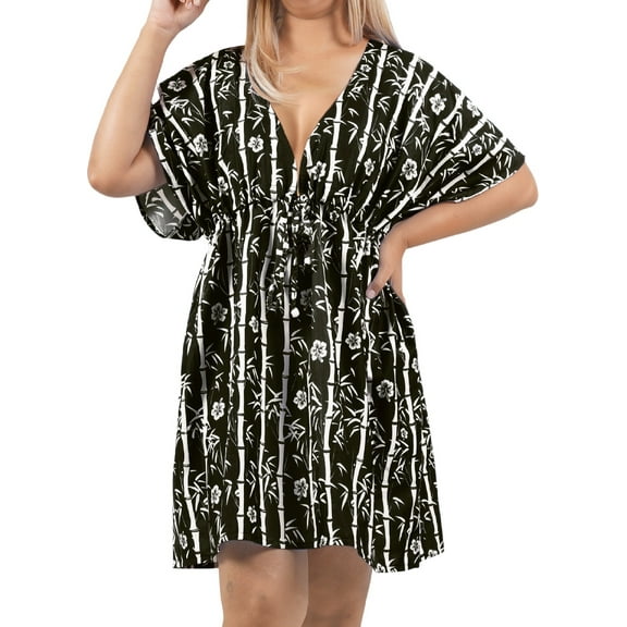 HAPPY BAY Women's Beachwear Summer Mini Tropical Dress Swimsuit Coverups V Neck Tops Swim Beach Cover ups for Swimwear Women XL-XXL Coal, Floral