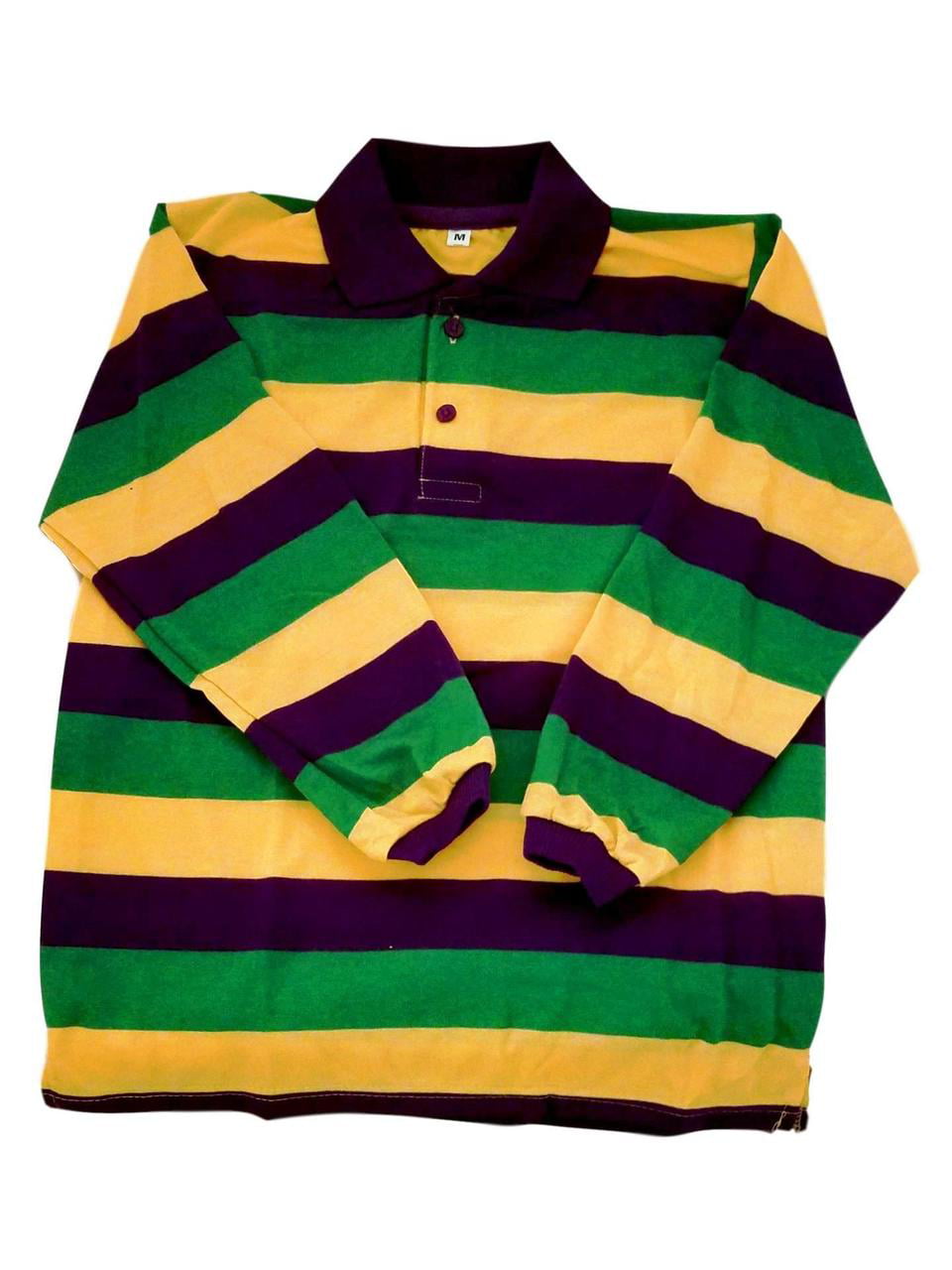 Child Medium Mardi Gras Stripe Purple Green Yellow LS Polo Shirt ...
