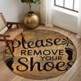 thumbnail image 2 of Round Rugs 5Ft, Please Remove Your Shoes Round Area Rug Washable Indoor Throw Carpet, Farmhouse Brown Wooden Grain Soft Non Slip Circle Rug for Cabinet Bathroom Home Decor Aesthetic, 2 of 8