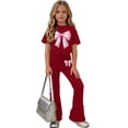 thumbnail image 6 of ATOGUTA Girls Clothing Set Kids Short Sleeve T-Shirts and Elastic Waist Flared Pants Size 5T-15 Summer Clothing Sets Red, 6 of 7