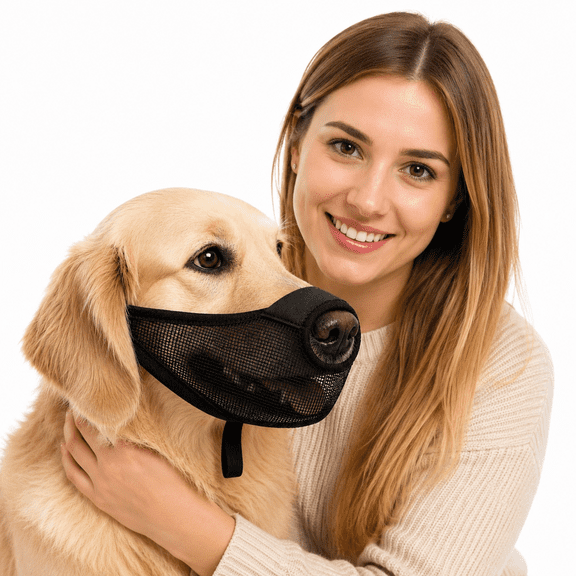 Soft Air Mesh Dog Muzzle for Large Dogs - Breathable Front Opening Mouth Guard Allows Panting & Drinking, Adjustable for Training, Walking, Grooming (Black, Large Size)