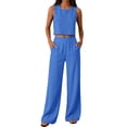 thumbnail image 3 of Women's 2026 Cotton Gauze Linen 2 Piece Set Sleeveless Crop Tank Top and Wide Leg Pants Casual Summer Outfit Light Blue 2XL, 3 of 4