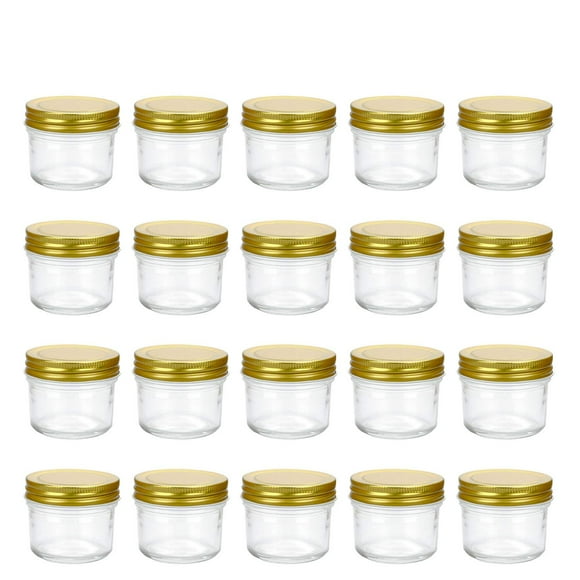 Encheng 4 oz Clear Glass Jars With Lids(Golden),Small Spice Jars For Herb,Jelly,Jams,Wide Mouth Mason Jars Canning Jars For Kitchen Storage 20 Pack