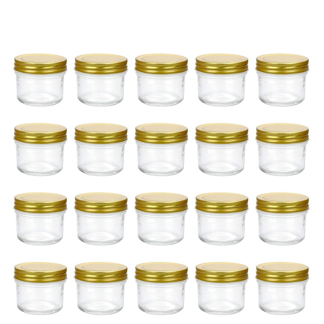 Encheng 4 oz Clear Glass Jars With Lids(Golden),Small Spice Jars For Herb,Jelly,Jams,Wide Mouth Mason Jars Canning Jars For Kitchen Storage 20 Pack