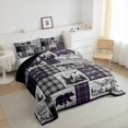 thumbnail image 3 of Erosebridal Plaid Bear Deer Comforter Set Rustic Cabin Bedding Set King Size Country Hunting Wildlife Bedding Comforter Sets Adults Women Woodland Animal Quilt Set Purple Black Grey, 3 of 6