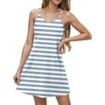 thumbnail image 2 of qolati Summer Dresses for Women 2025 Striped Print Spaghetti Strap Casual Swing Tank Dress V-Neck A Line Beach Cover Up Mini Dress, 2 of 6