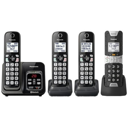 Panasonic KX-TGD584M2 Link2Cell Bluetooth® Cordless Phone with Voice Assist and Answering Machine - 3 Standard Handsets + 1 Rugged Handset