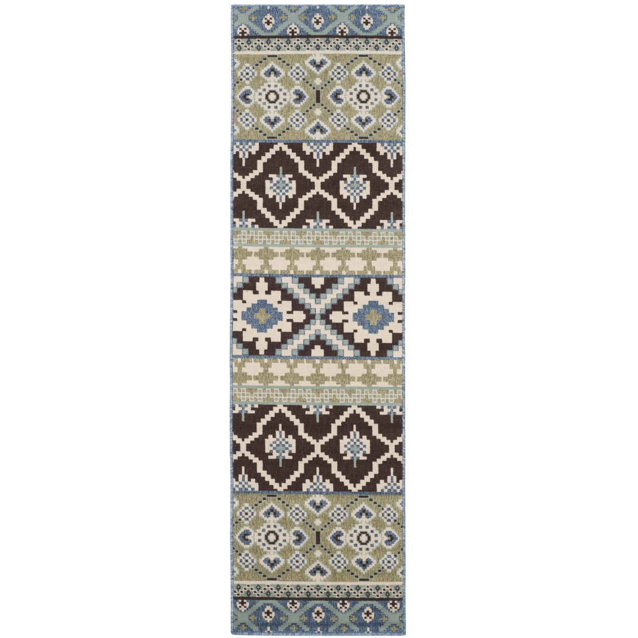 SAFAVIEH Veranda Dogon Geometric Indoor/Outdoor Area Rug, Chocolate/Blue, 5'3" x 5'3" Round