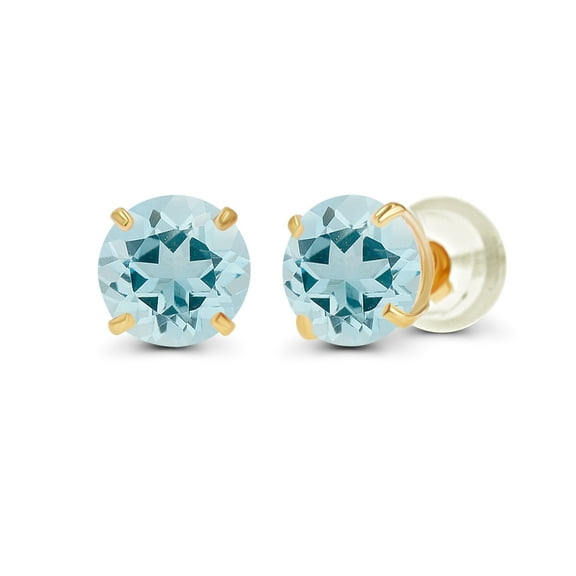 Decadence Genuine 10K Solid Yellow Gold 6mm Round Natural Aquamarine March Birthstone Stud Earrings