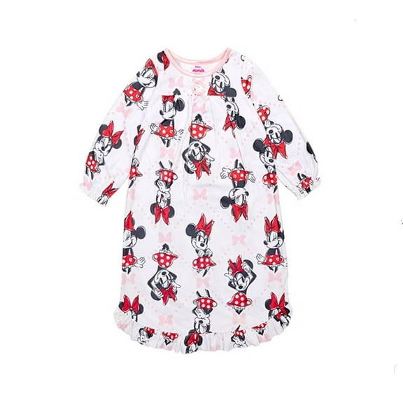 Disney Minnie Mouse Toddler Girl's White Character Print Flannel Nightgown, Gown (Size 3T)