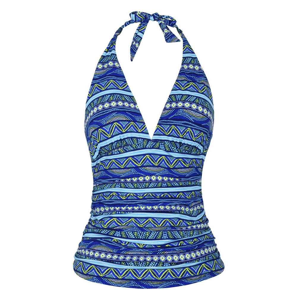 Hilor Hilor Women's Plunging V Neck Halter Swim Tops Shirred Tankini