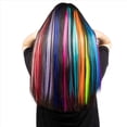 thumbnail image 4 of 65 Piezas de Colores de Fiesta Destacados Clip de Colores en Extensiones de Cabello 55Cm Postizos SintéTicos Rectos, Iris, 4 of 5