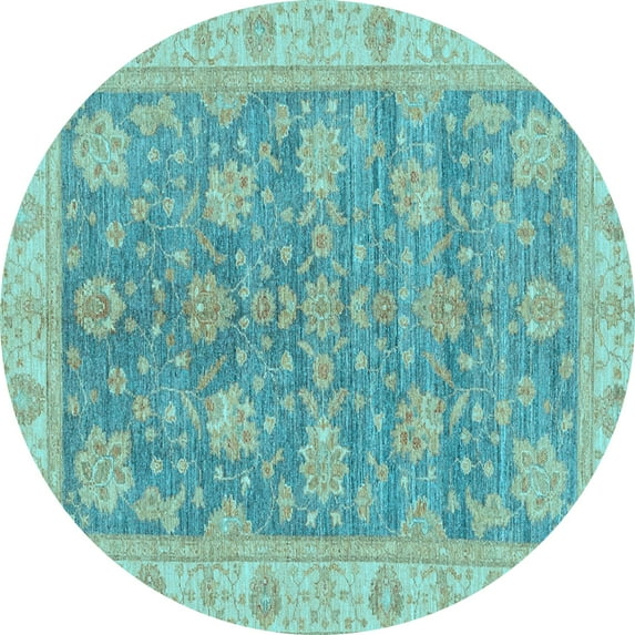 Ahgly Company Indoor Round Abstract Light Blue Modern Area Rugs, 6' Round