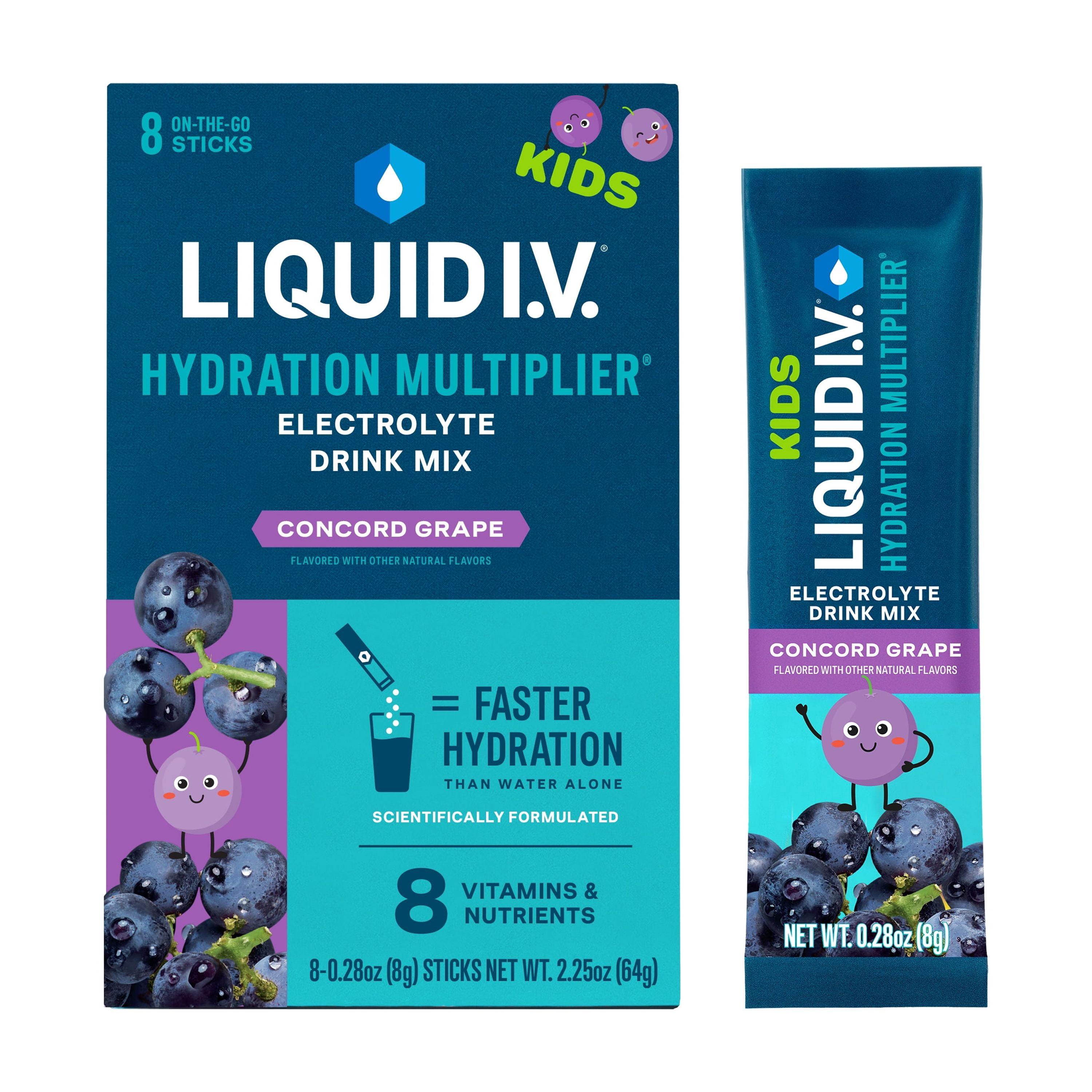 (2 pack) Liquid I.V.® Concord Grape Hydration Multiplier® for Kids Powdered Electrolyte Drink Mix, 8 Count