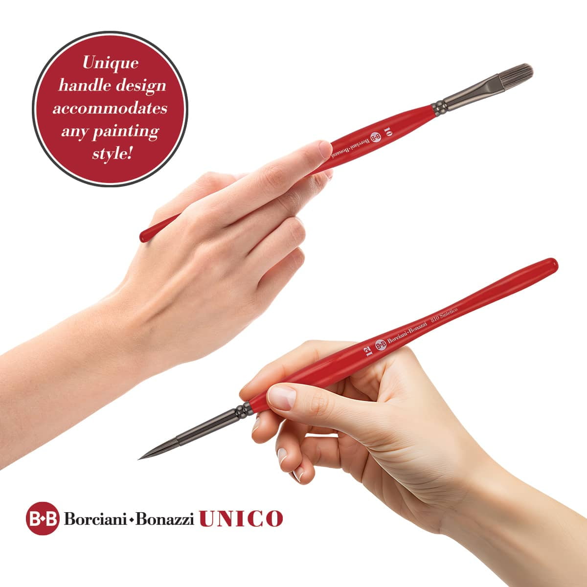 Borciani e Bonazzi Unico Silver Synthetic Series 811 Paint Brush, Flat 20 - Medium Handle Paintbrush Handcrafted in Italy, Cruelty-Free, Acrylic, Oil, Watercolor