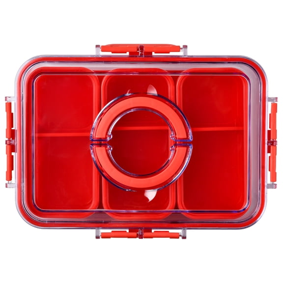 Cook with Color 3-Compartment Snack Box with Ice pack, Locking Lid and Handle, Dishwasher Safe, Red