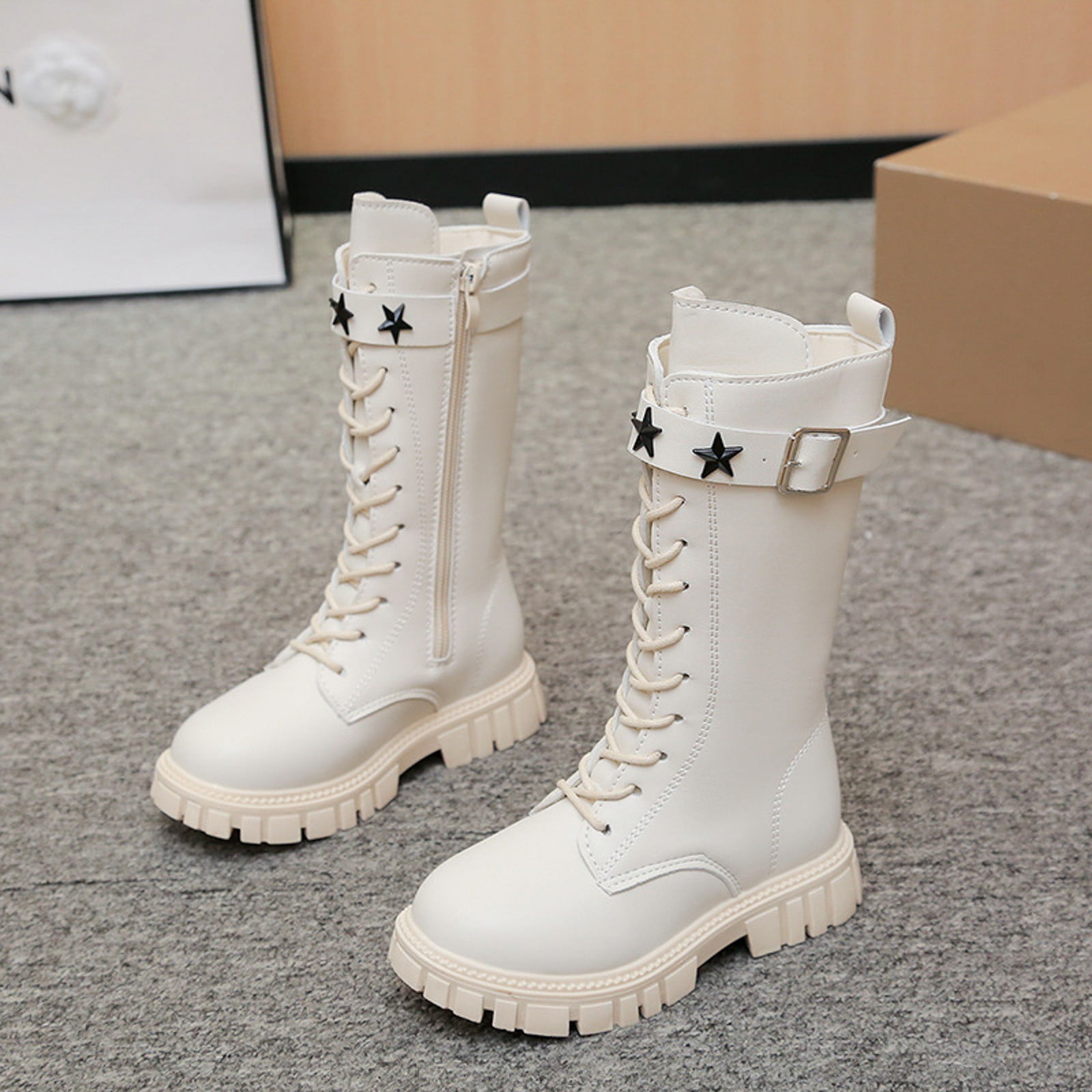 Bottines Cowboy Fille à Lacets Avec Fermeture Éclair – Confortables, Semelle Souple, Mi-Mollet Pour École Et Loisirs