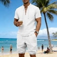 thumbnail image 6 of SOOMLON Mens 2 Piece Short Sets Big and Tall Henley Linen T Shirts Side Tie Jogger Shorts Summer Beach Outfits Sets, 6 of 9