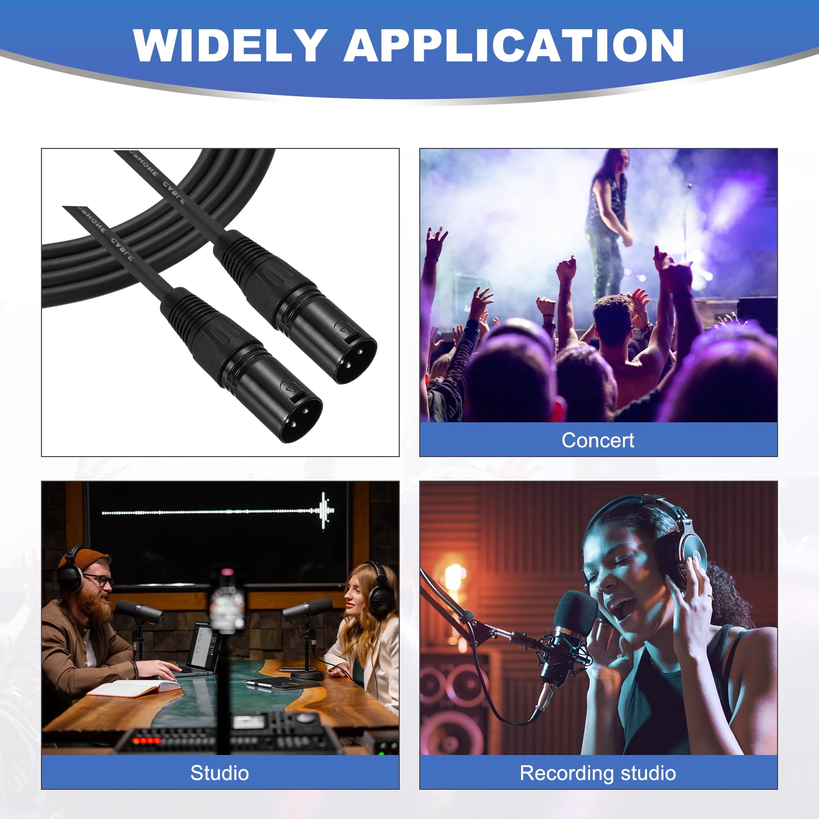 2Pcs 3-Pin XLR Male to Male Mic Cable 10 ft XLR Microphone Cable