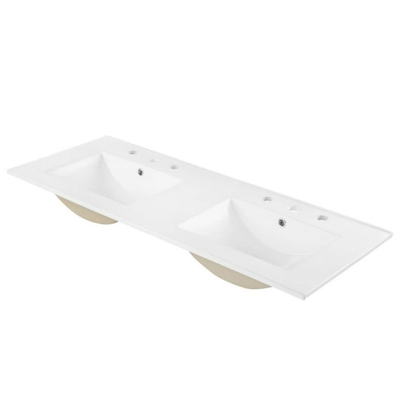 Double Vanity Sink, White, Ceramic, Hotel Bedroom Bathroom, Modern Contemporary HB33365