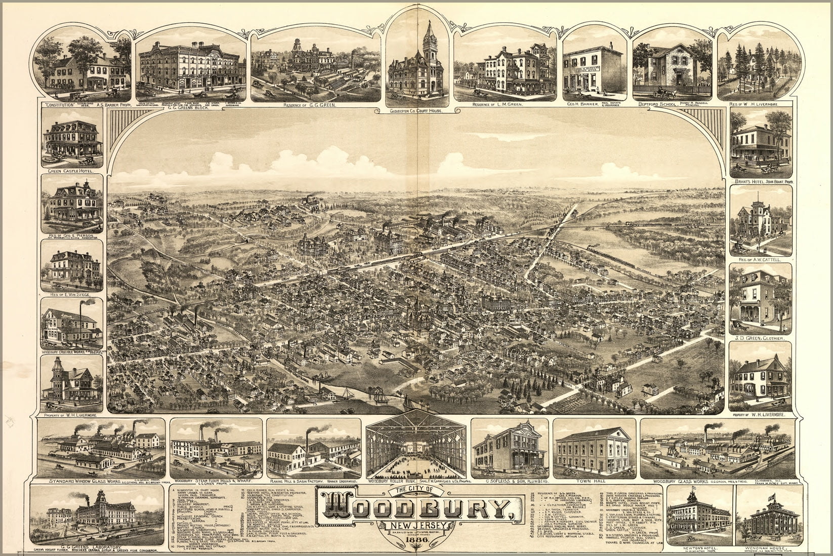 24"x36" Gallery Poster, map of Woodbury, New Jersey, 1886